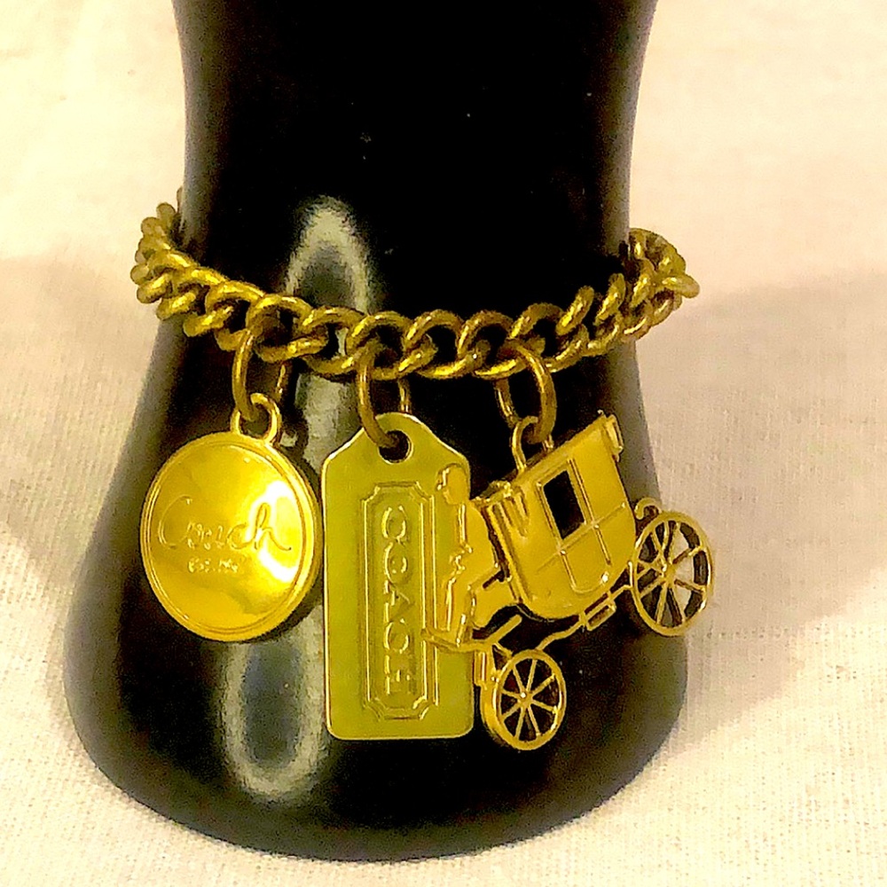 COACH Brass Horse Carriage Three Charm Bracelet & Keychain Vintage Authentic